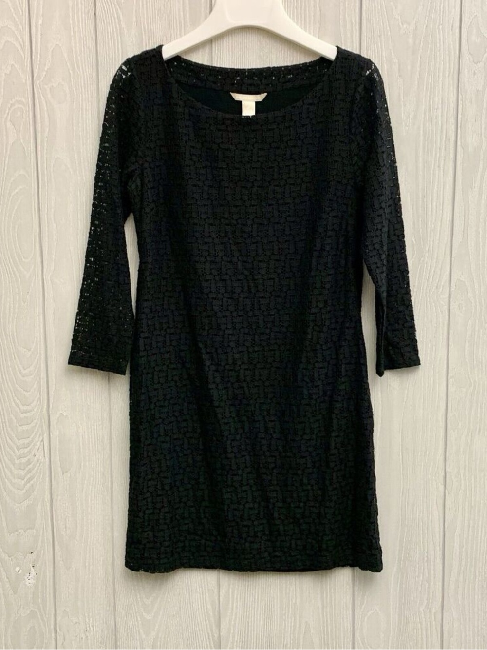 Banana Republic Black Lace Shift Dress with Three-Quarter Sleeves